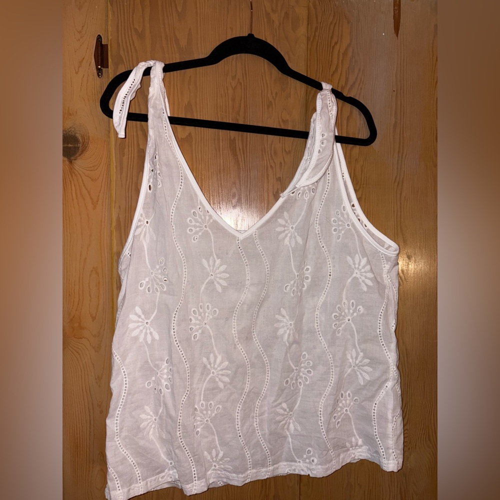 White Embroidered Eyelet Sleeveless Top